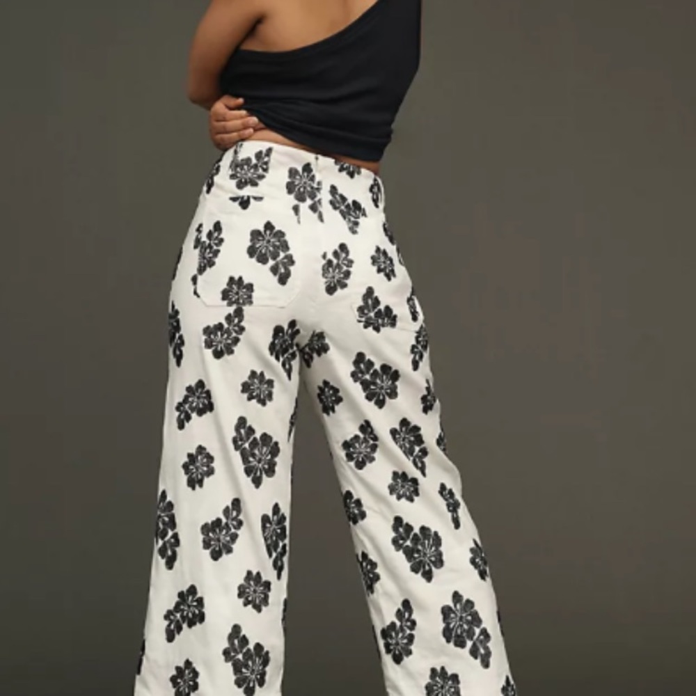 🆕 Anthropologie | Mauve The Colette Cropped Embroidered Floral Wide Leg Pants - Picture 2 of 16